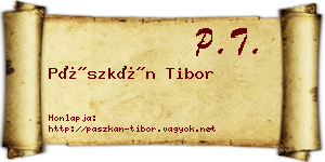 Pászkán Tibor névjegykártya